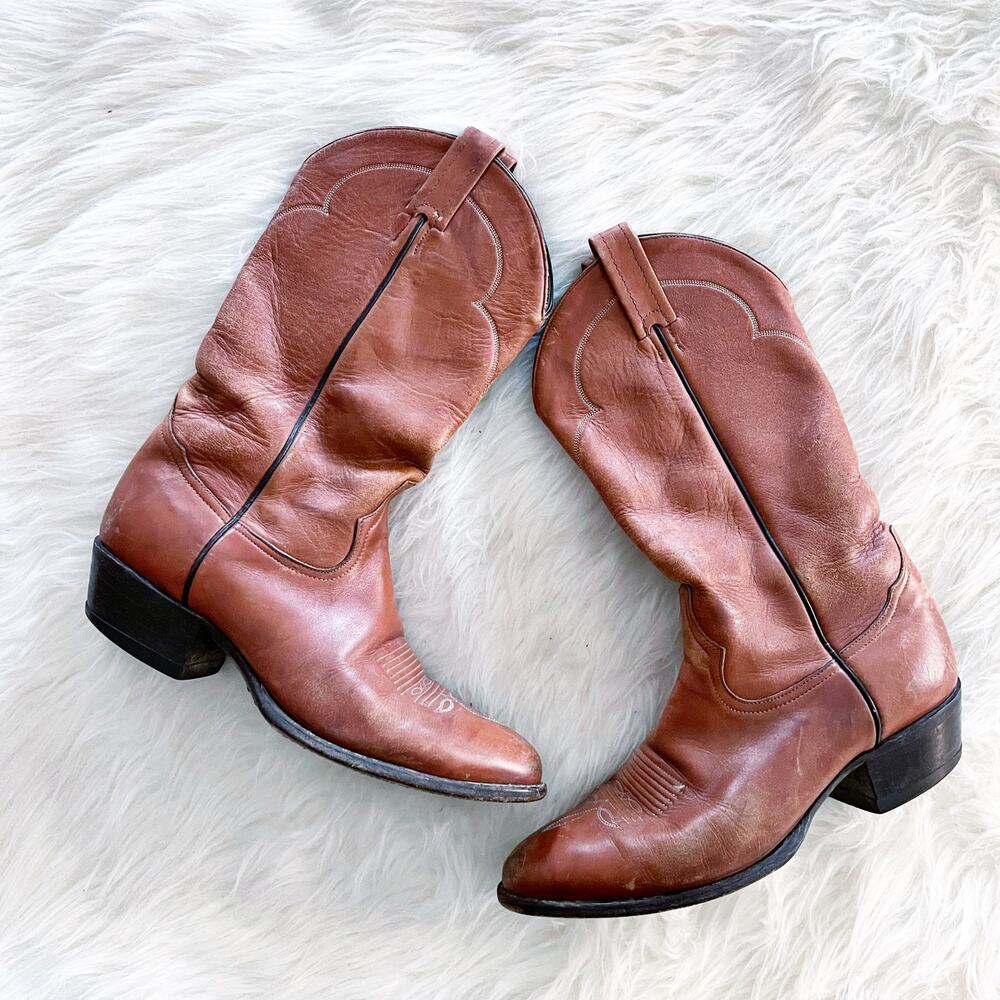 Tony Lama Cognac Leather Western Cowboy Boots Men's 9D